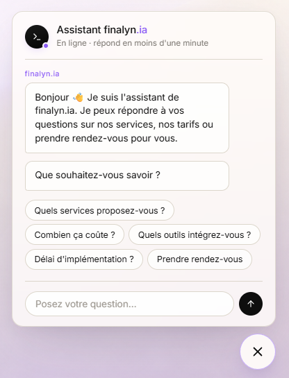 Aperçu de l'agent conversationnel finalyn.ia